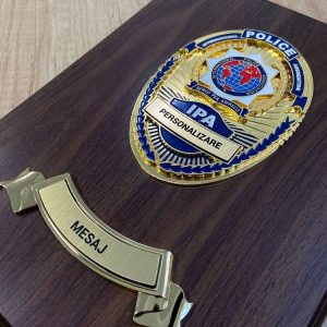 Emblemă Ovală pe plachetă din lemn + husă piele - imagine 1